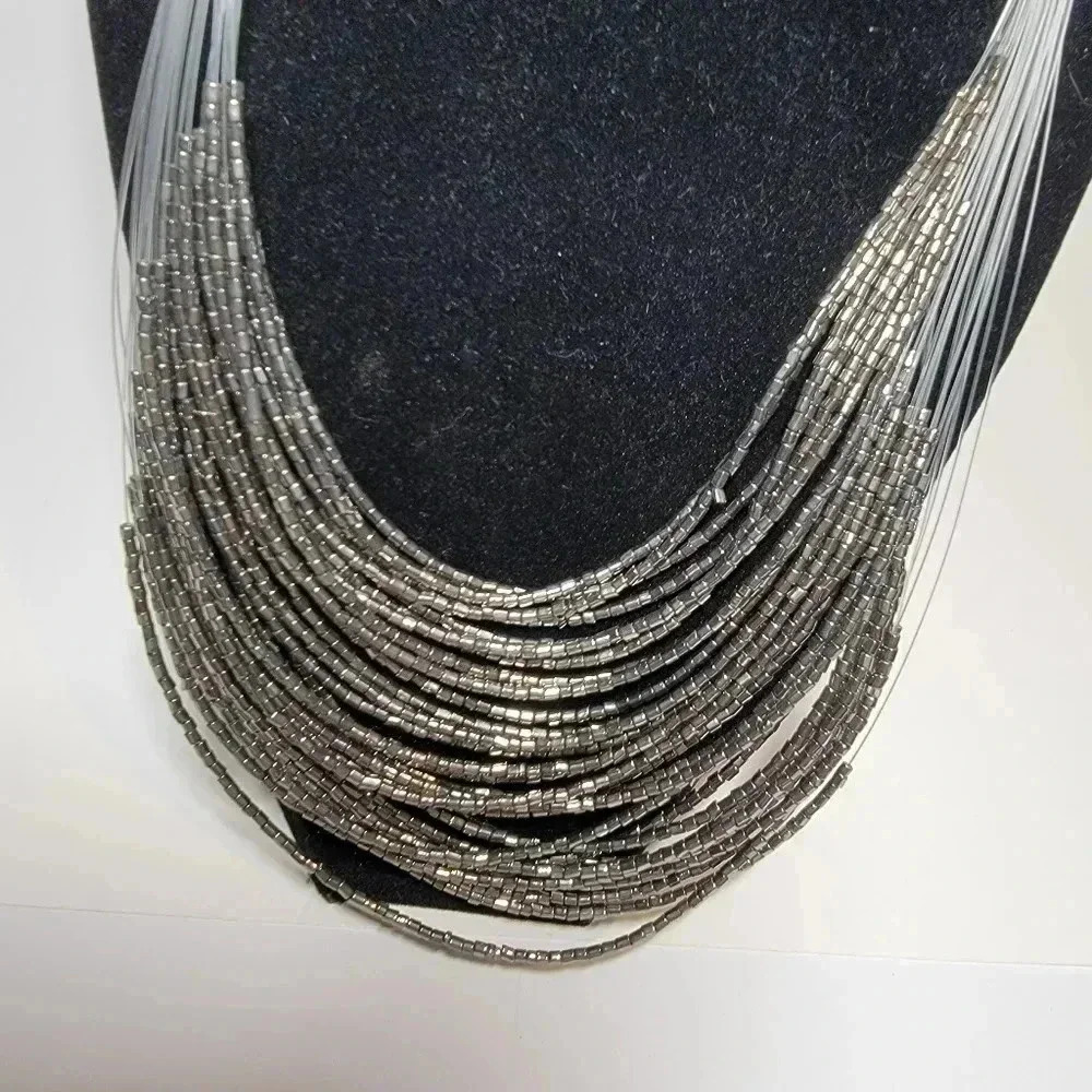 Multi Stranded/Beaded Necklace - Silver - Picture 2 of 3